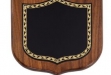 Walnut Shield Plaque w Black Brass Curved Top Edge #BH-P295C
