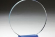 Glass Circle with Blue Bottom and Aluminum Base #DT-GL55